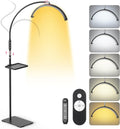 LIONVISON Half Moon Lash Light: 6500K LED Lamp Ring Light with Tray - 360° Flexible Gooseneck Durable Metal Stand - Salon Use for Lash Artists Eyelash Extensions (18In Black)