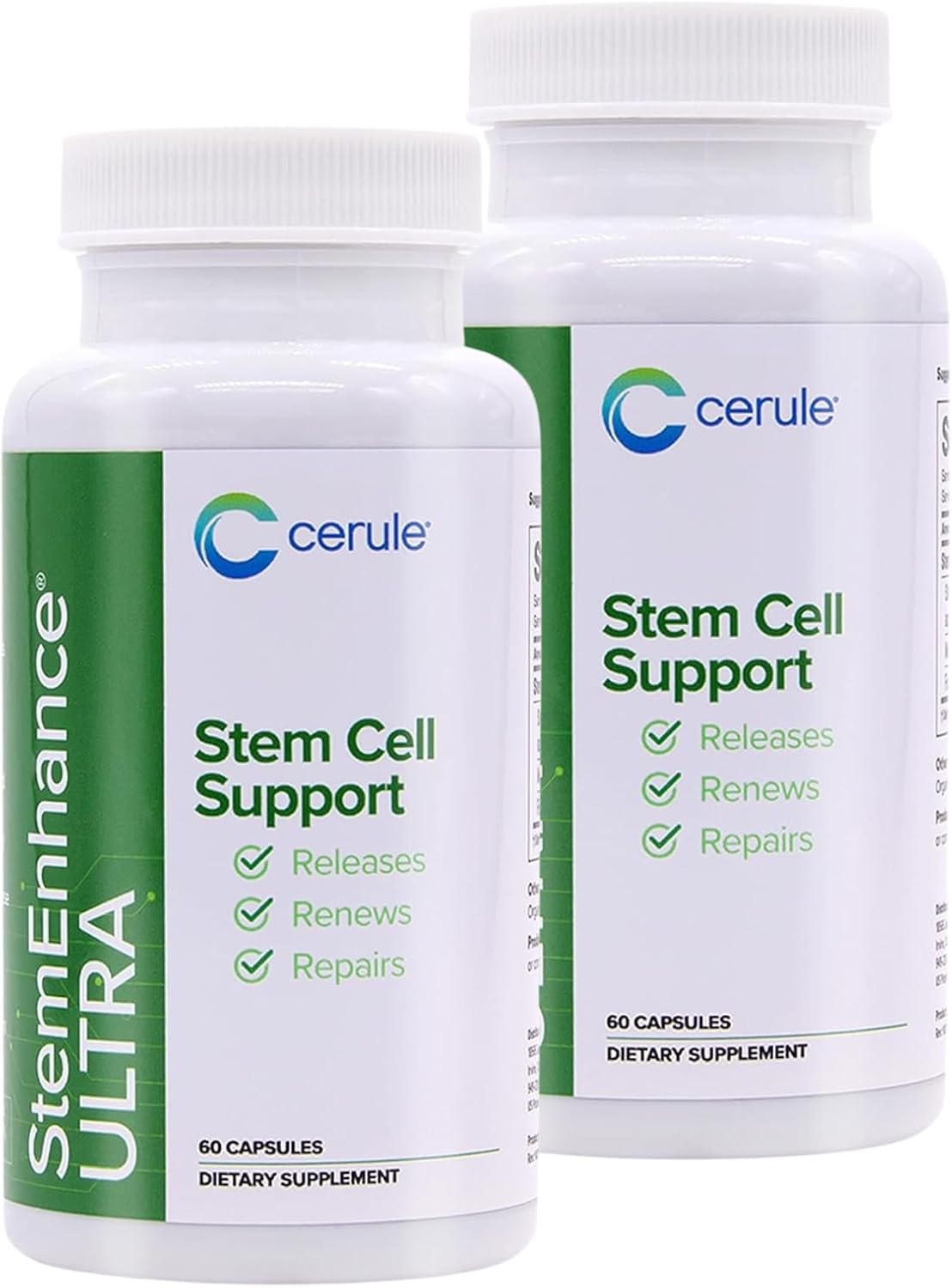 Cerule StemEnhance Ultra 2 Pack –Natural Stem Cell Support Supplement for Cellular Renewal, Immune Function, Energy, and Recovery–Freshwater Microalgae & Marine Macroalgae Extracts– 120 Capsules Total