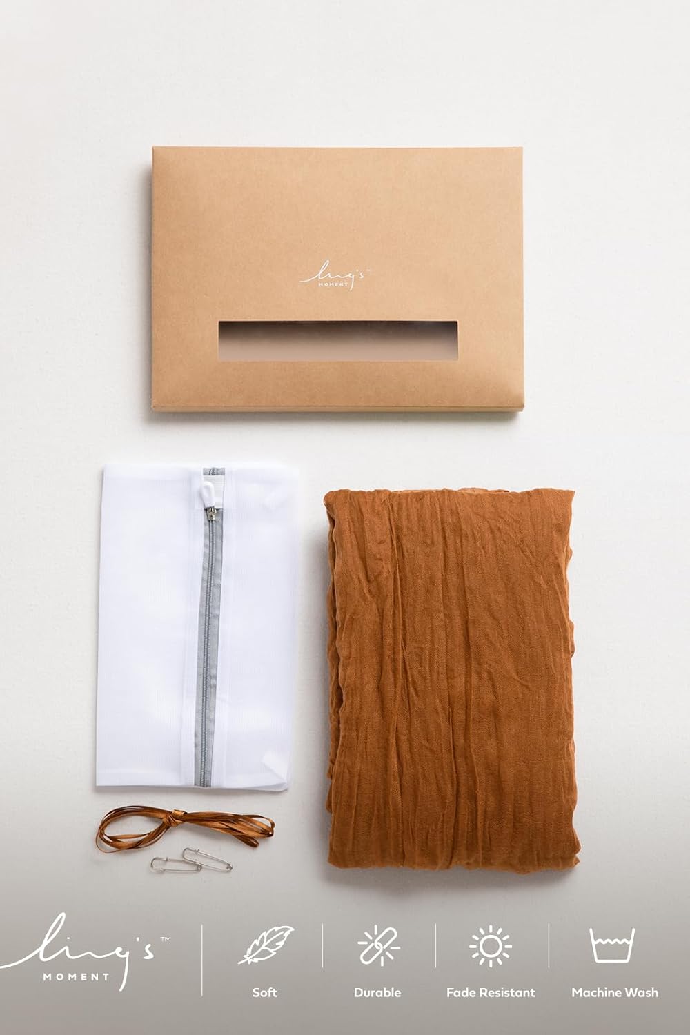 Ling's moment 14Ft Brown Terracotta Table Runner Cheesecloth Gauze Semi-Sheer Burnt Orange Tablecloth for Wedding Party Bridal Shower Boho Table Decor