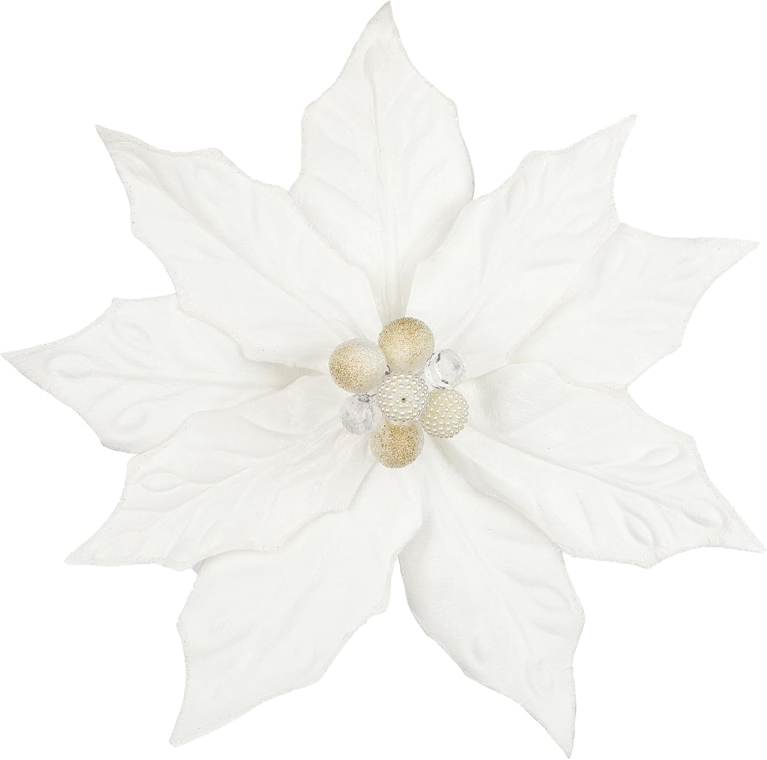 Hollyone 3PCS Poinsettia Christmas Flowers Artificial 11" Large White Glitter Poinsettia Flowers Christmas Tree Ornaments Floral Picks for Tree Wreath Garland Vase Table Centerpiece Home Deco