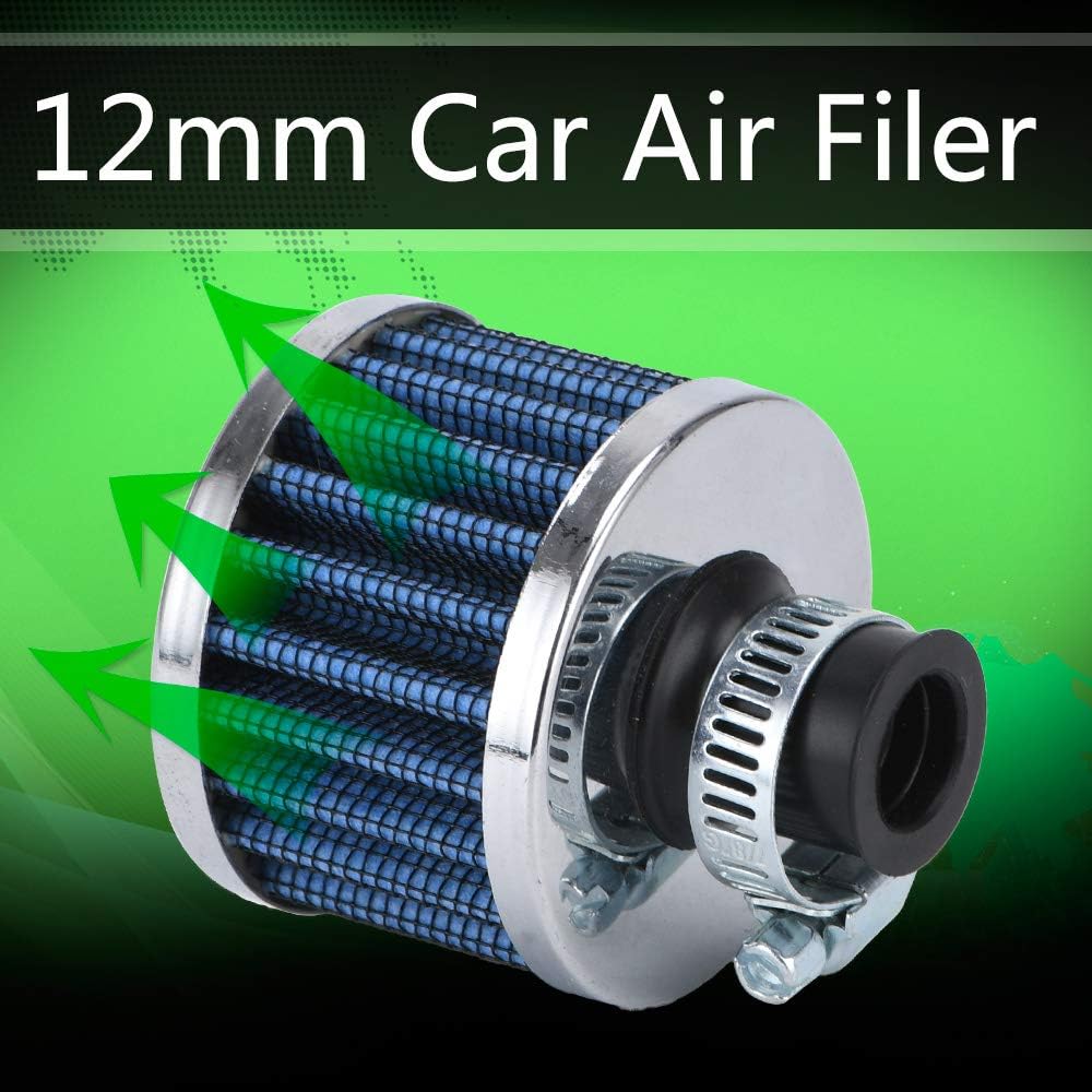 PTNHZ Universal 2 PCS 12mm Auto Cone Mini oil Air Intake Filter Crankcase Vent Valve Cover Breather Filter Flow Air Filters Blue