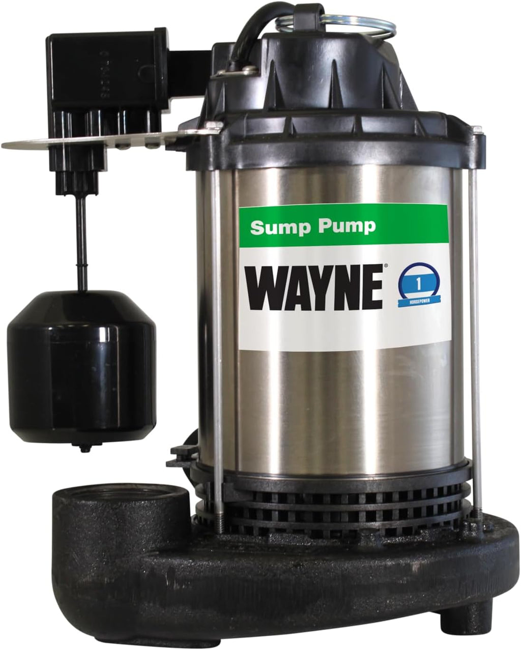 Wayne 1 HP Heavy Duty Submerisble Cast Iron and Stainless Steel Sump Pump with NEW Switch - Removes up to 6,100 Gallons of Water Per Hour