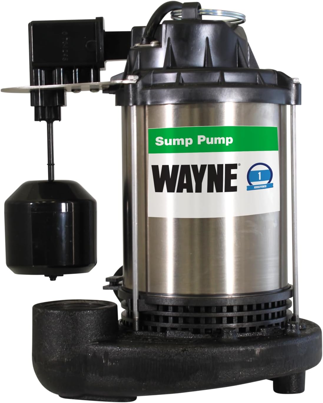 Wayne 1 HP Heavy Duty Submerisble Cast Iron and Stainless Steel Sump Pump with NEW Switch - Removes up to 6,100 Gallons of Water Per Hour