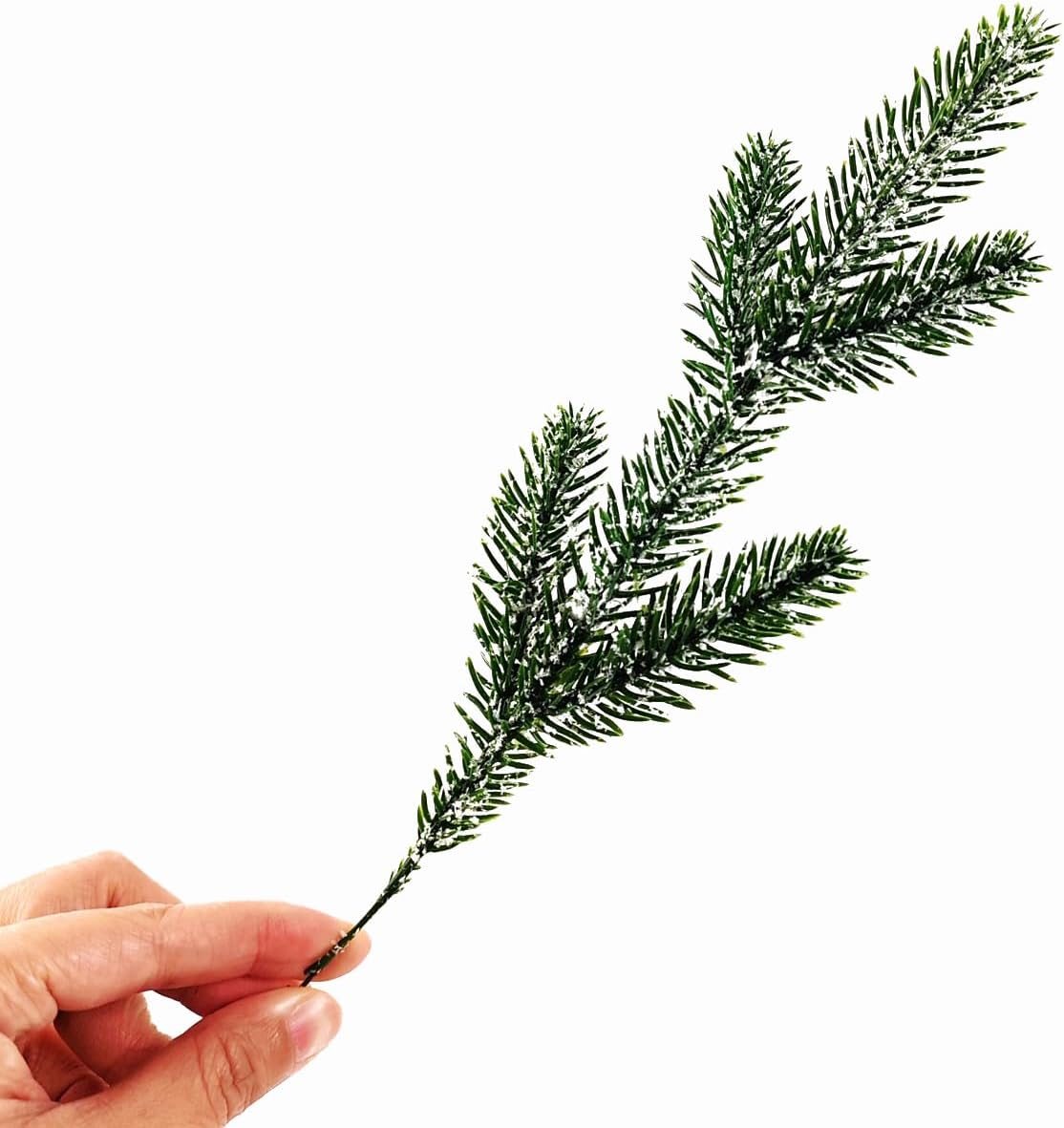 TIHOOD 25PCS 11.8” Artificial Flocking Pine Picks Snow Forest Artificial Pine Needles Branches Christmas Fake Greenery Tree Branches DIY Leaves for Christmas Wreaths Garden Party Holiday Decor