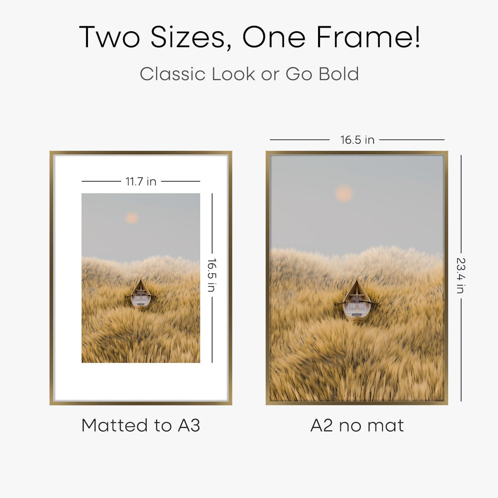 Homeoforia A2 Picture Frame Bronze, High End Metal 16.5 x 23.4 inch Poster Frames with Mat 11.7 by 16.5 Photo, A2 Size Brass Frame Matted to A3 Print, 16.5x23.4 Hanging Frame, Tempered Glass, Set of 3