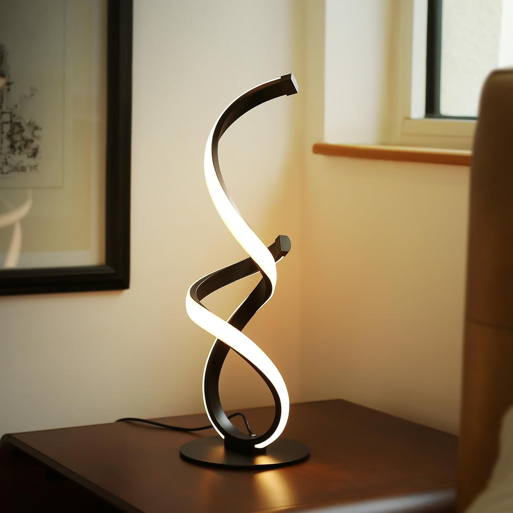 2 Pack Modern Touch Lamp for Nightstand, Spiral LED Table Lamp, Dimmable 3 Color Temperature Night Stand Desk Lamp, Unique Bedside Light for Living Room, Bedroom, Ideal Gift, Black