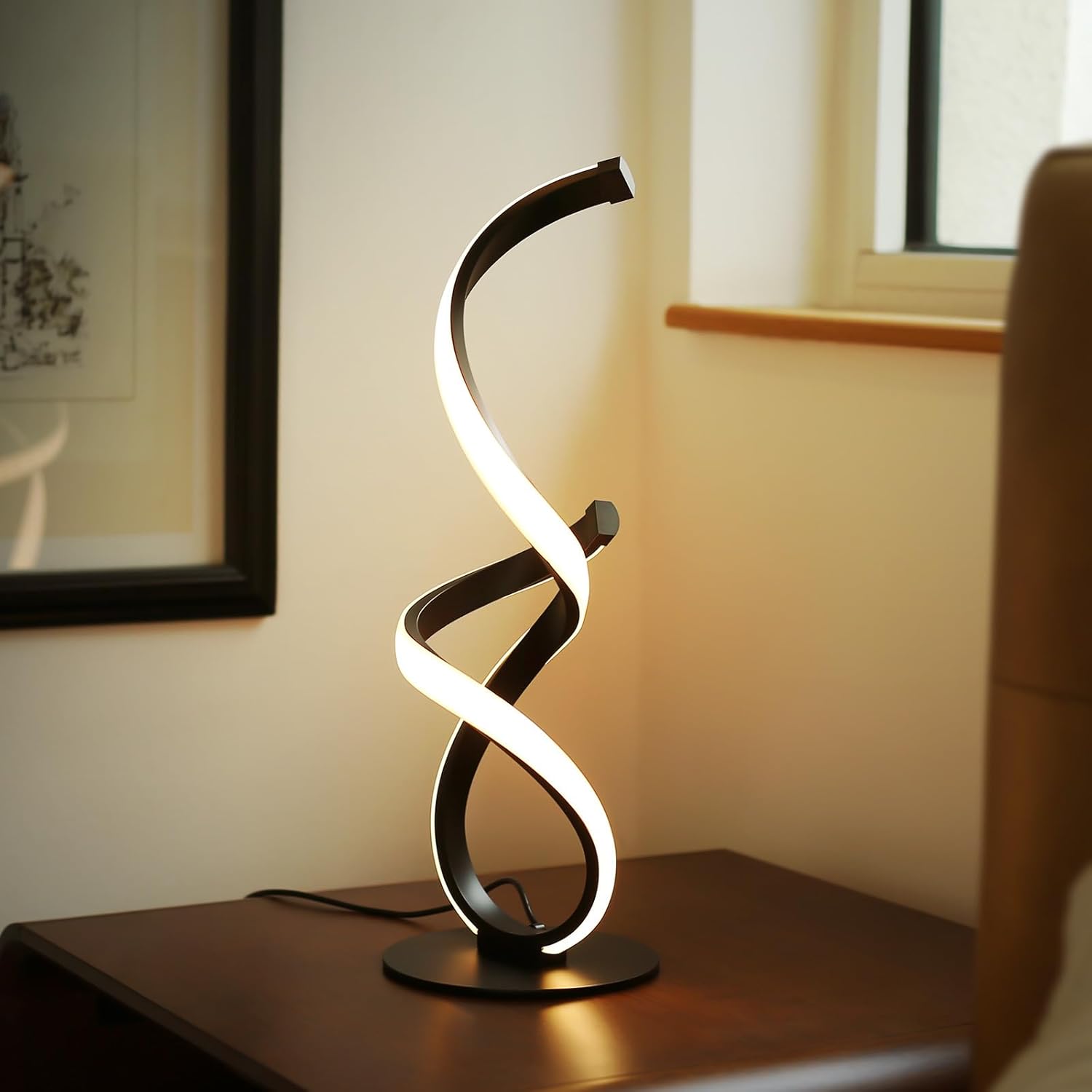 2 Pack Modern Touch Lamp for Nightstand, Spiral LED Table Lamp, Dimmable 3 Color Temperature Night Stand Desk Lamp, Unique Bedside Light for Living Room, Bedroom, Ideal Gift, Black