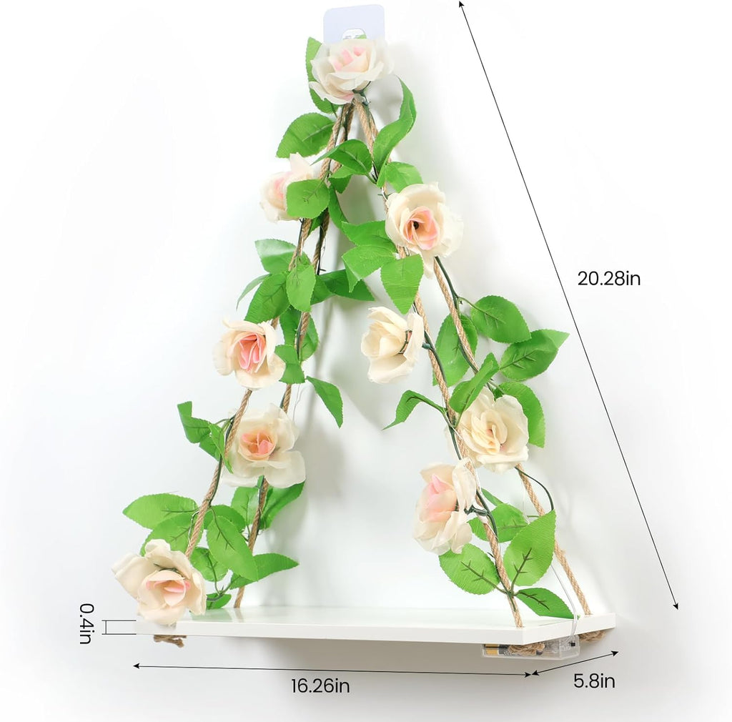 Shelf for Wall,Floating Shelves,Floating Shelves for Wall No Drilling,Adhesive Shelves,Command Strip Shelf,Room Decor Aesthetic,Fake Books Decor,Christma Decorations,2-Piece Set(Champagne flowers)
