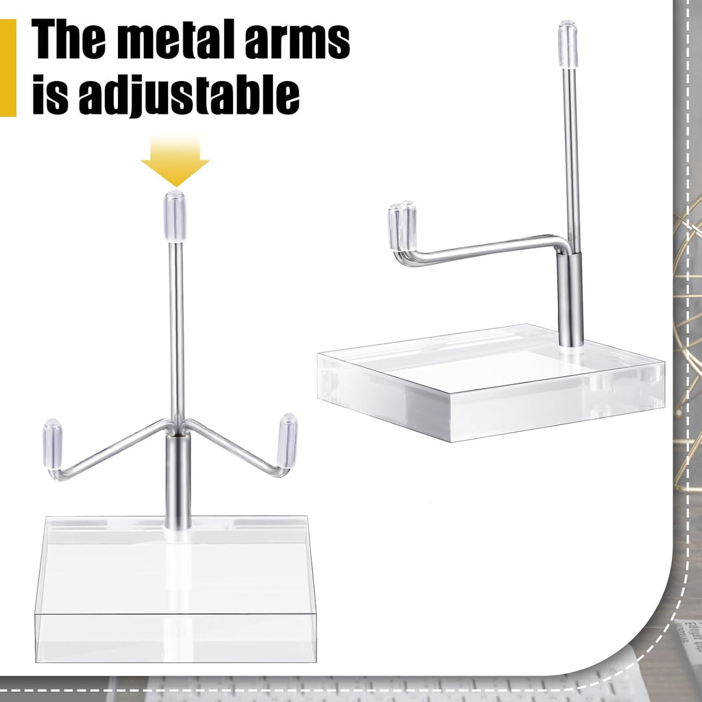 Kigley 8 Pcs Adjustable Metal Arm Display Stand Crystal Holder Easel Display with Acrylic Base Easel Rock Mineral Stand for Geodes Mineral Agate Collection(Silver,3.15 x 3.15 x 4.92 Inches)