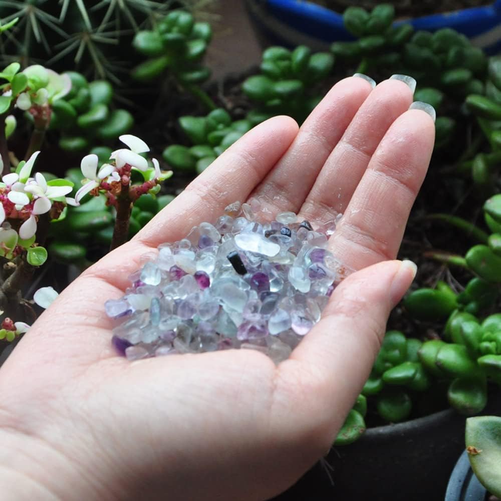 1lb Fluorite Stone,Natural Crystals Chip,Tumbled Fluorite Bulk,One Bagged Approx 1900 Pieces,Aquarium Gravel for Candle,Fish Task,Vase,Home Décor (5-7mm)