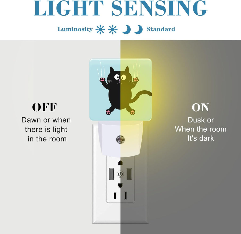 Cartoon Black Cat Claw Scratch Glass Night Light for Kids, LED Night Light Plug into Wall with Dusk to Dawn Sensor for Girls Boys Women Room Decor,Hallway,Kitchen,Bathroom,Nursery,Stairs