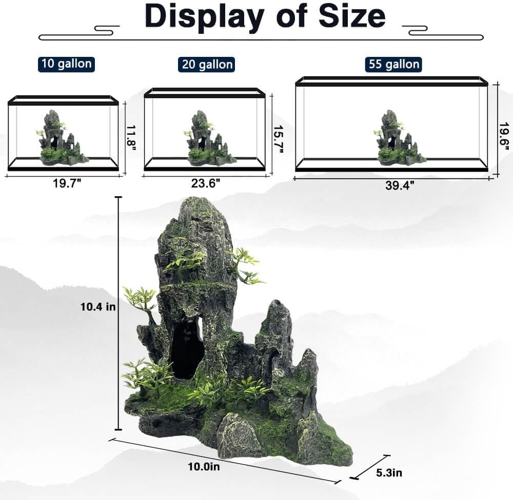 Aquarium Decorations Large and Tall Large Aquarium Decoration for Fish Tank Decorations Fish Tank Ornaments Mountain View Stone Ornament Tree Rock Cave Artificial Fishtank Ornament