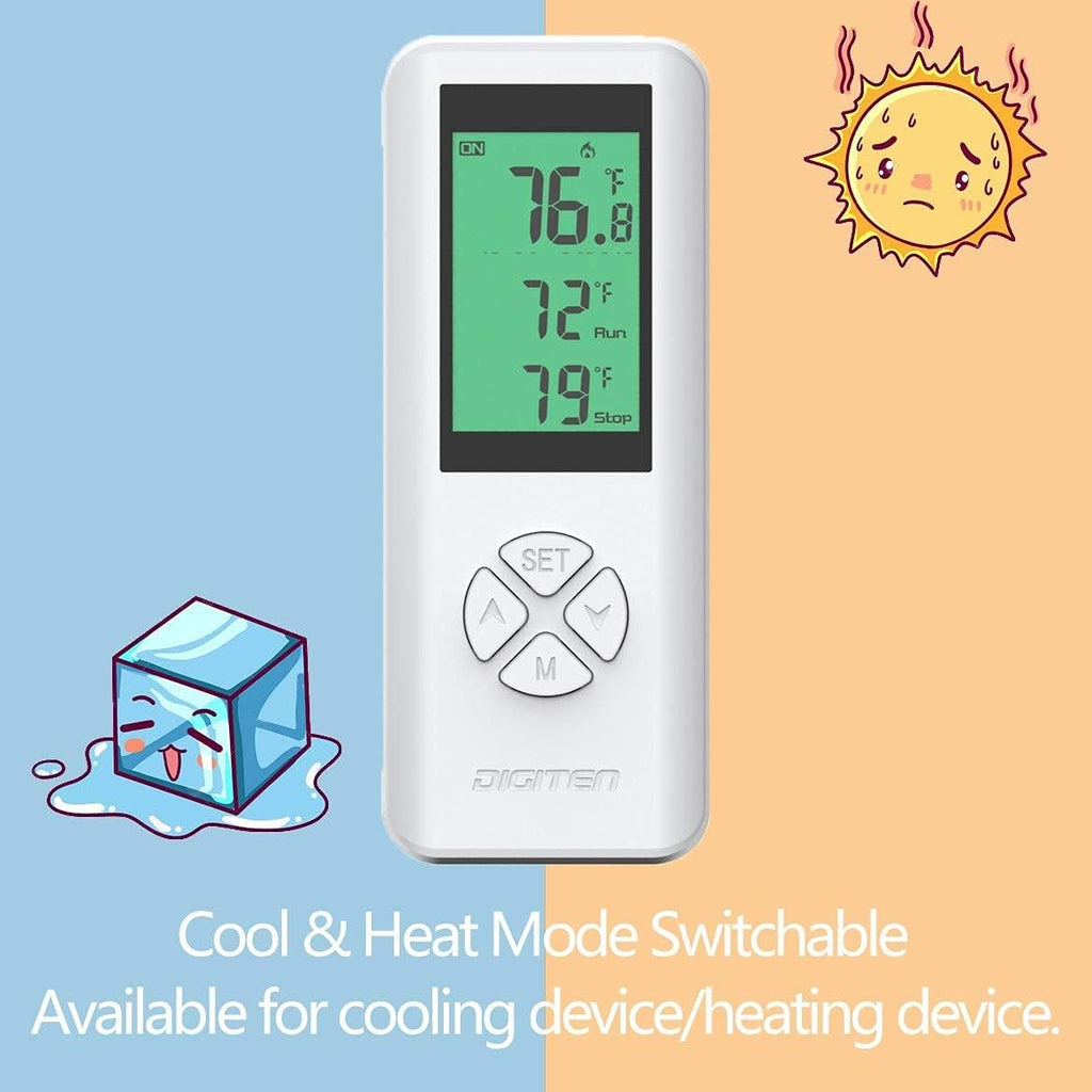 WTC100 Wireless Temperature Controller Digital Plug-in Thermostat Outlet Remote Control Heating Cooling Mode for Window A/C Fan Heater Greenhouse Homebrewing Reptile (Built-in Temp Sensor)