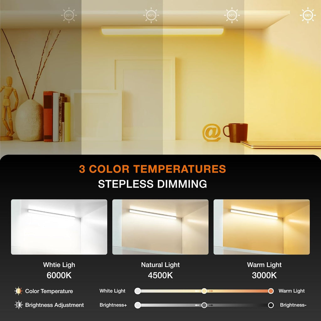 Under Cabinet Lights Remote Control,4 Pack Magnetic Rechargeable Light bar,Under Cabinet Lighting Wireless,Ceiling and Under Counter Lights for Kitchen,Wardrobe,Shelf (White, 20 CM)