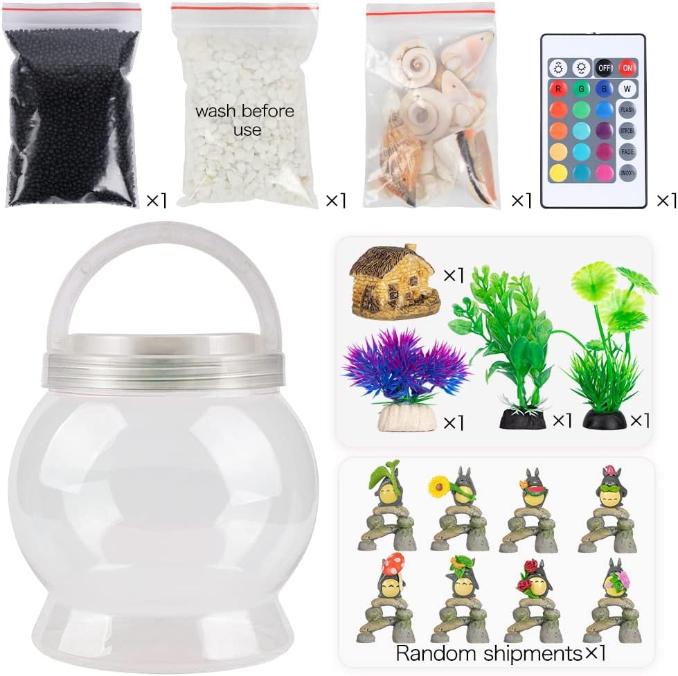 Small Betta Tetra Fish Tank Decorations Set-Aquarium with 20 Color LED Lighting,Fish Night Light Aquarium for Kids,0.5-Gallon,Transparent