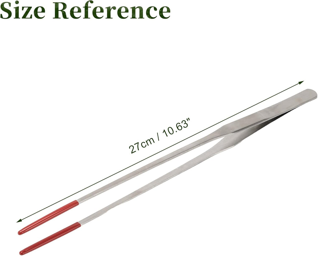 Reptile Feeding Tongs, Stainless Steel Lizard Feeding Tongs, Aquarium Straight Feeding Tweezers for Reptiles with Rubber Tip, Terrarium Feeding Tongs for Gecko, 10.63" Length, Red