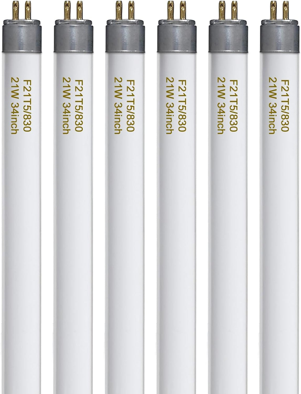 F21T5/830 21 Watt 34 Inches T5 Fluorescent Light Bulb, 3000K Warm White, 2100 Lumens, 20000 Hour Lifespan, Mini Bi-Pin Base, 6 Pack