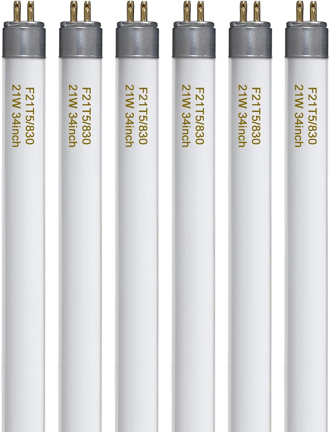 F21T5/830 21 Watt 34 Inches T5 Fluorescent Light Bulb, 3000K Warm White, 2100 Lumens, 20000 Hour Lifespan, Mini Bi-Pin Base, 6 Pack
