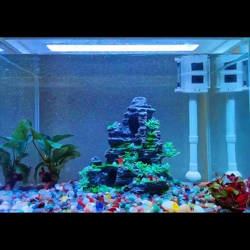 Aquarium Ornament - Mountain View Stone Tree Rock Cave Fish Tank Decorations with Small Pavilion