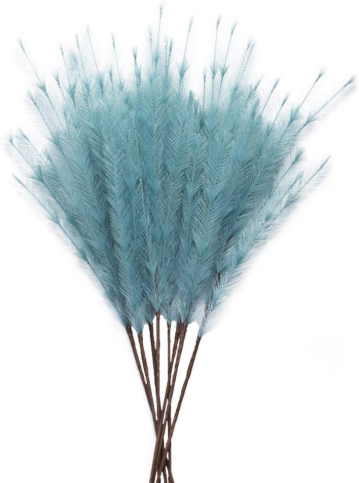 UiiziC Faux Pampas Grass 8 PCS 30"/76cm Dried Fluffy Artificial Flowers Ascendant Grass for Vase Fillers Wedding Party Bouquets Home Hotel Centerpieces Decor (Dusty Blue)