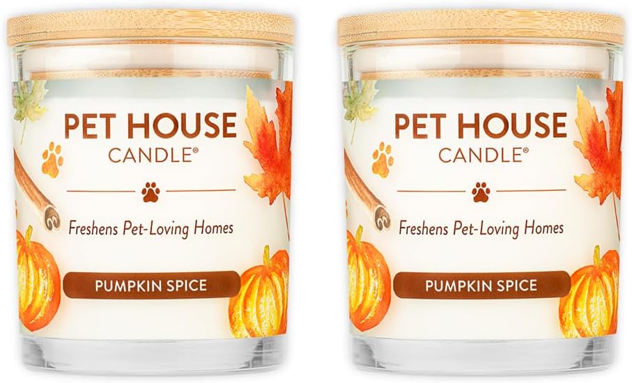 One Fur All Pet House Fall Candles, Long Lasting, Clean Burning, Soy Wax Scented Candles for Pet Odor, Pumpkin Spice, 2 Pack