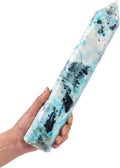 JIC Gem Natural Large Phoenix Pine Obelisk Quartz Crystal Wand Tower Point 6 Faceted Column Chrysocolla Crystal Healing Wand Reiki Decor 2.6-3.0 Lbs