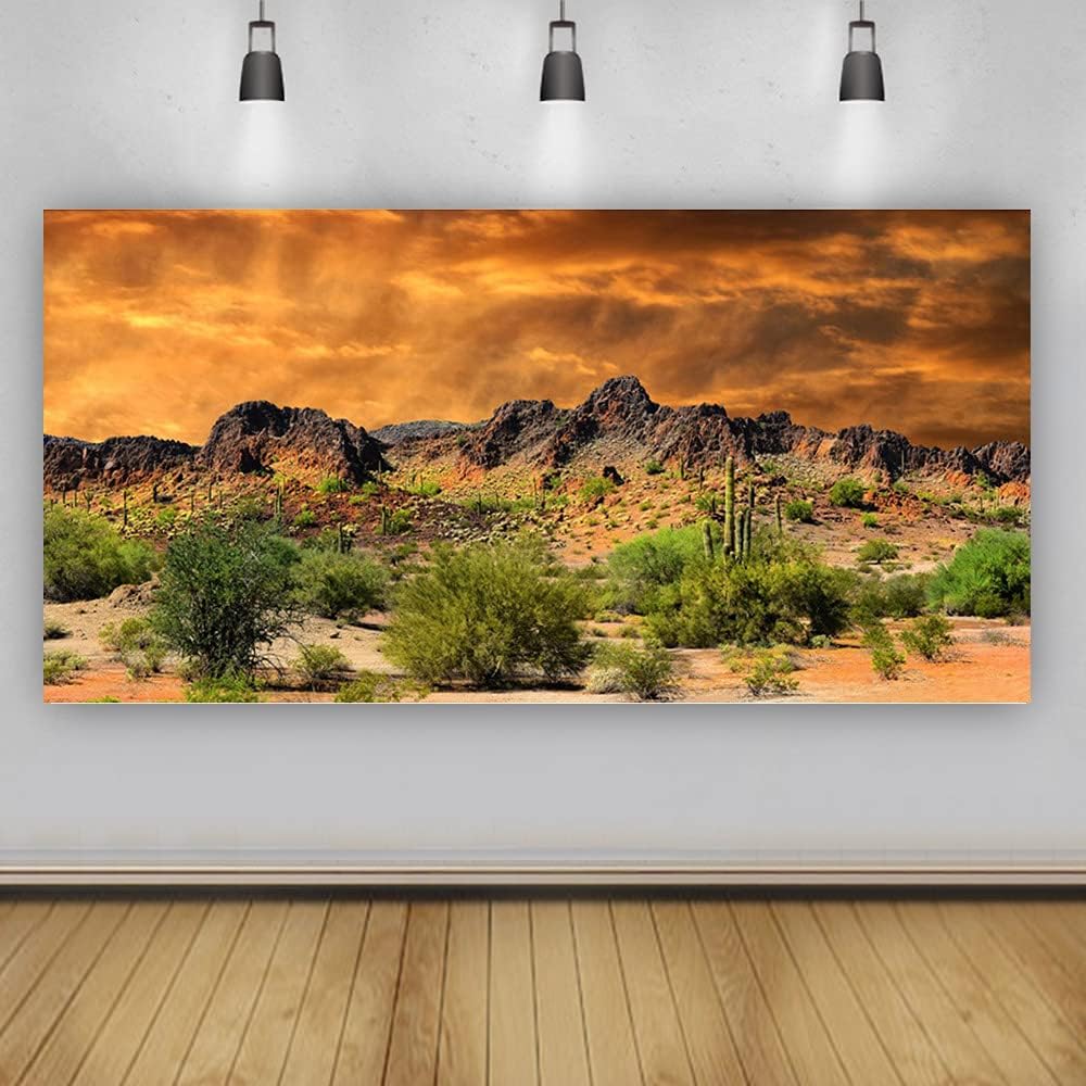 Laeacco 20x10ft Dusk Desolate Desert Backdrop Weathered Mountains Scenic Backdrop Natural Landscape Sunset Glow Cactuses Wedding Photo Studio Stage Perfomance Wallpaper Portrait Shoot Booth Props