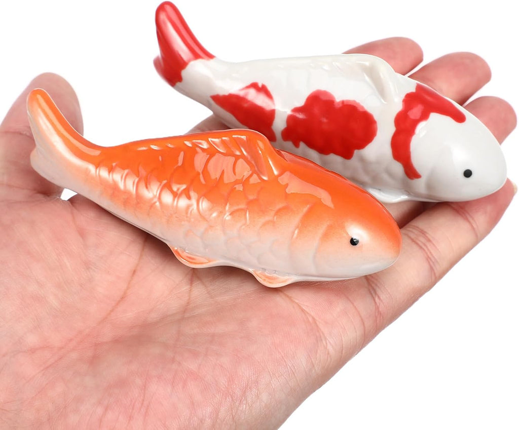 Floating Ceramic Fish Figurines Ceramic Floating Fish Koi - Tank Float Artificial Aquarium Ocean Sea Animals Koi Fairy Garden Decoration Floatable Figurines 2pcs