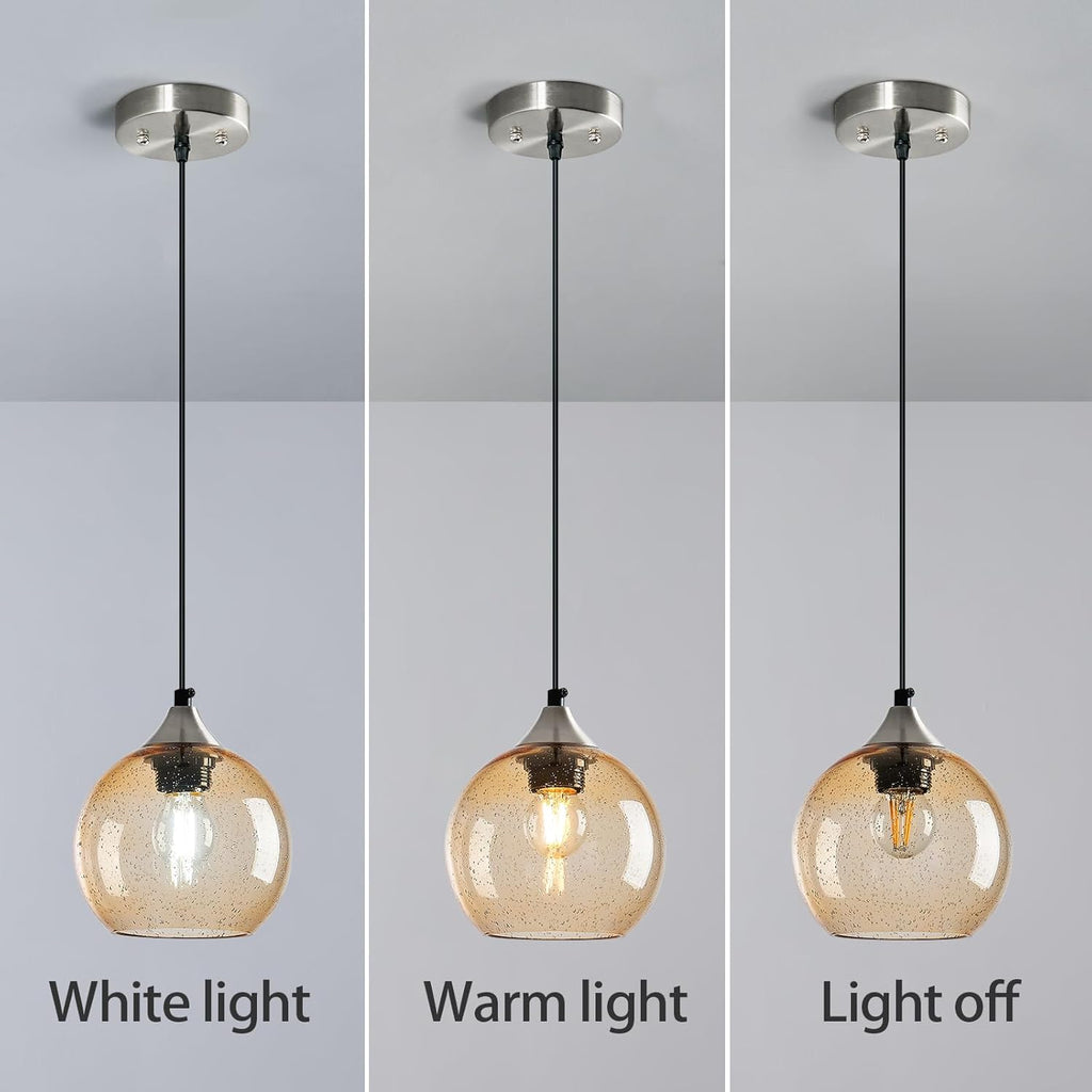 Light Brown Glass Pendant Lights Kitchen Island Globe Pendant Light Fixtures Modern Pendant Lighting for Bedroom Living Dining Room Light Fixture (5.9 in, 1 Pack)