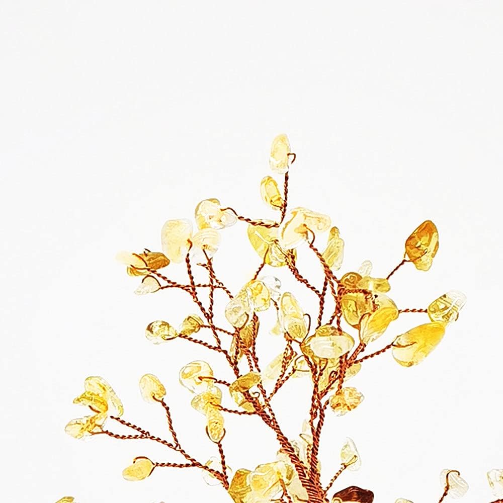 Quartz Crystal Feng Shui Money Tree Natural Agate Flakes Geode Base Bonsai Style Decoration for Luck and Wealth 3.6"- 4.6" (Yellow)