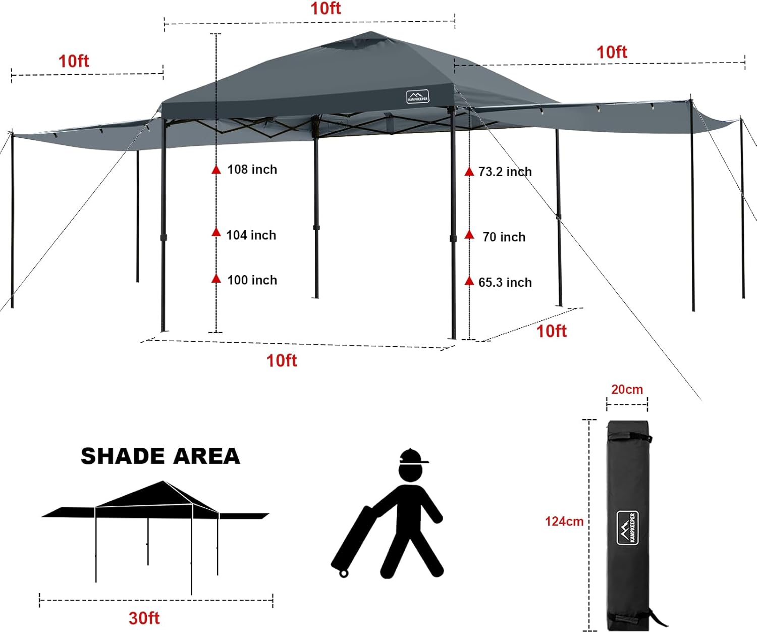 KAMPKEEPER 10x10 Easy Pop Up Canopy Tent with Sidewalls, Instant Outdoor Shade Shelter with Removable 10FT Sun Walls, Quick Setup Waterproof and UV-Resistant for Patio (Dark Gray, 2 sidewall)