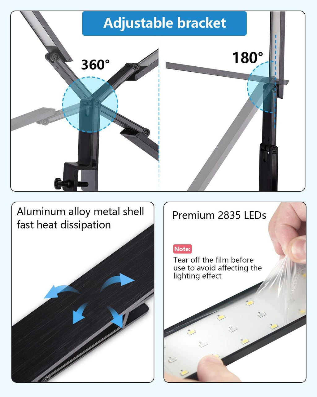 fishkeeper LED Aquarium Light - Clip On 24/7 Adjustable Aquarium Plant Light with Sunrise/Sunset Timer, 10 Brightness Levels, Auto On/Off,Full Spectrum Fish Tank Light for 1-5G Freshwater Tanks (6W)