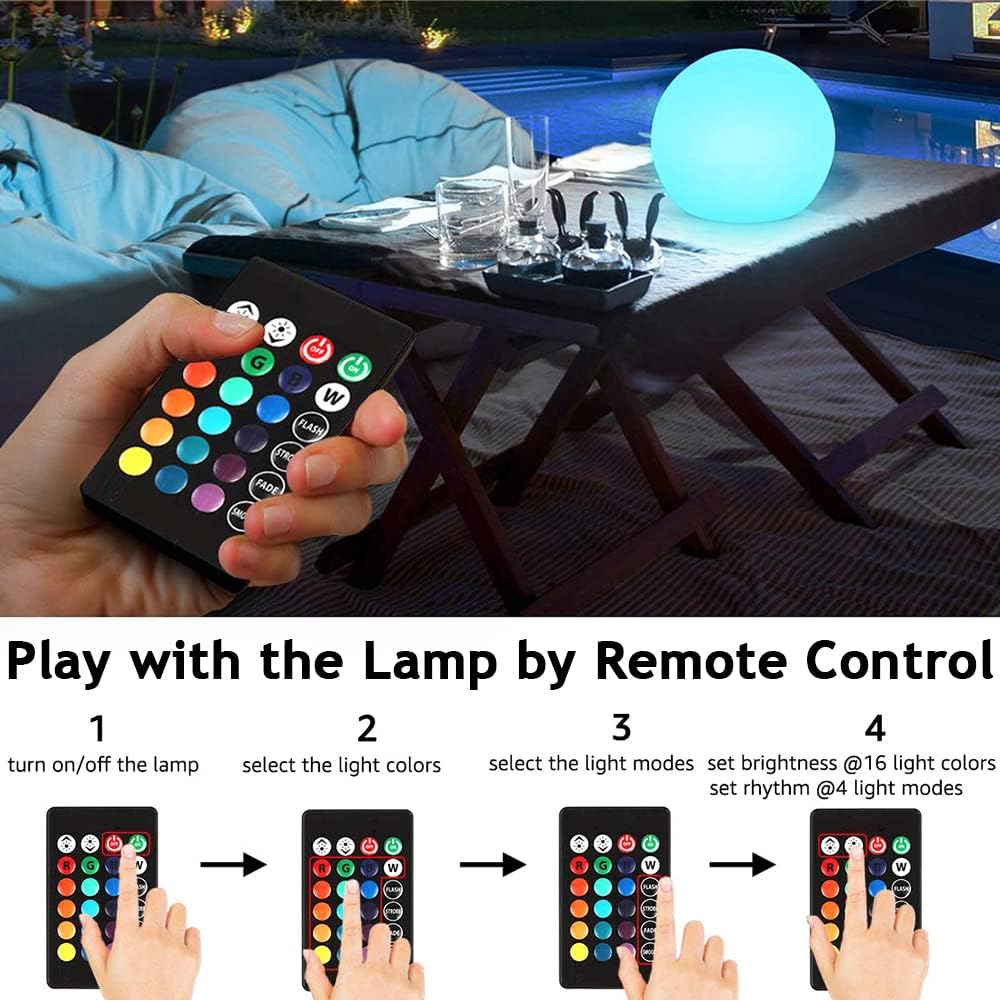 8-in LED Glowing Ball Light for Kid, 16 RGB Color Changing Globe Orb Night Light Mood Lamp w/Remote, Rechargeable Light Up Ball Dimmable Sphere Bedside Lamp, Great for Bedroom Garden Patio Party Decor