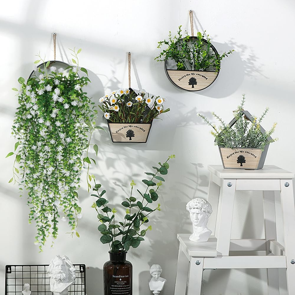 WEISPARK Artificial Hanging Flowers, 9pcs Fake Eucalyptus Vine Faux Flower Greenery Garland Plastic Plants for Indoor Outdoor Wall Garden Wedding Home Party Decor
