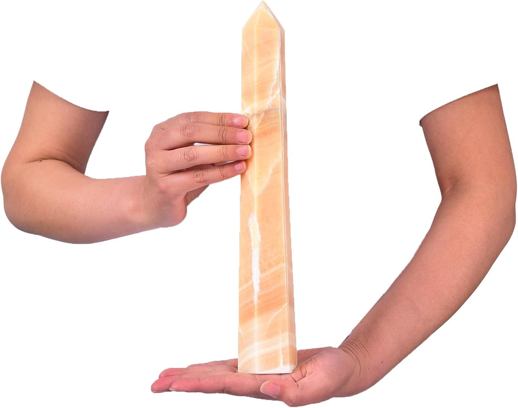 JIC Gem Large Yellow Calcite Crystal Tower Natural Yellow Quartz Healing Crystal Point Wand Obelisk 6 Faceted Reiki Chakra Meditation Therapy Home Decor 1.7-2.2 Lbs