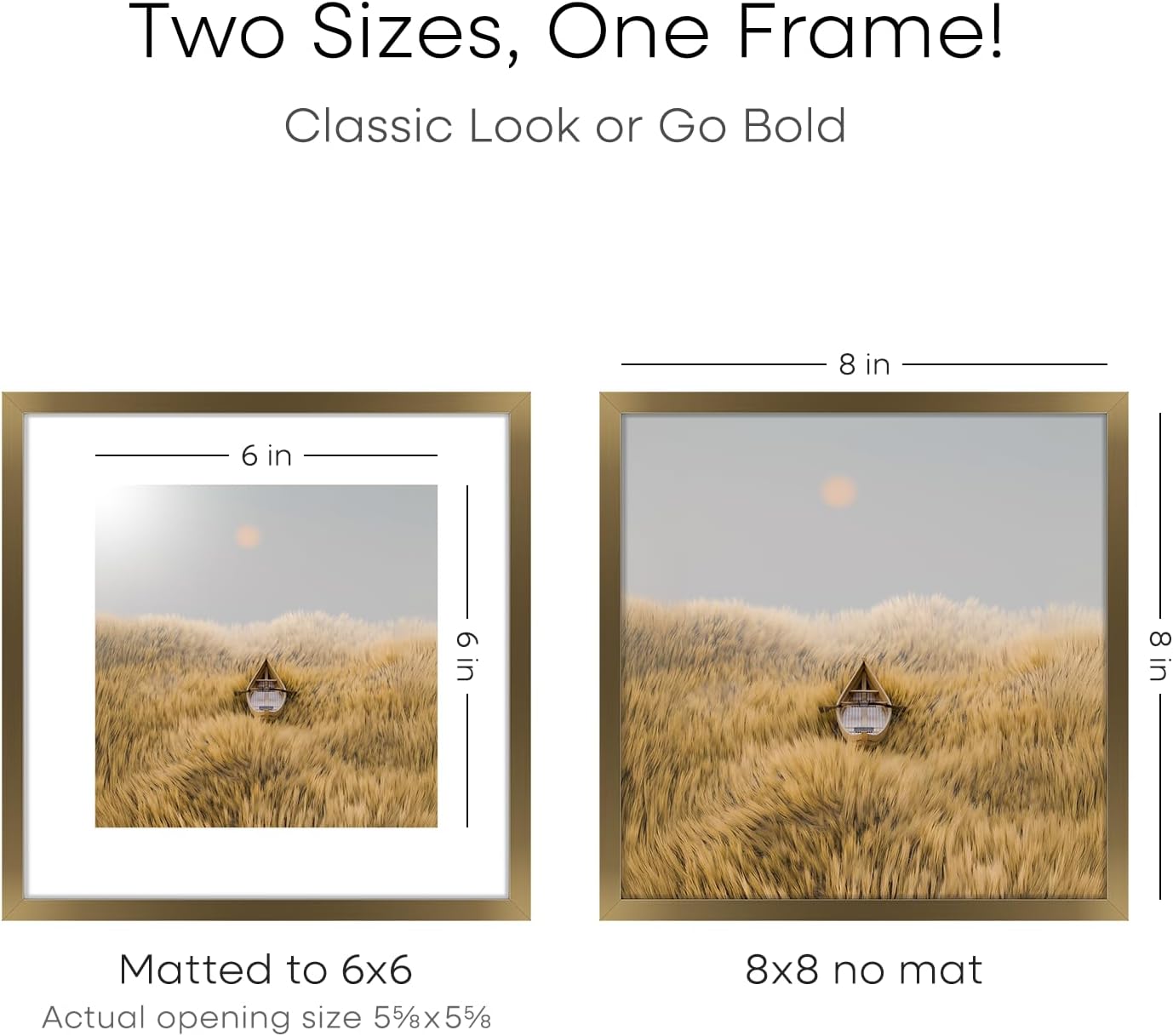 Homeforia 8x8 Picture Frames Bronze, High End Metal 8 x 8 Square Photo Frame with Mat 6 by 6, 8x8 Brass Frame Matted to 6x6 inch Print, 8by8 Wall or Tabletop Frames, Tempered Glass, Wall Kit, Set of 2