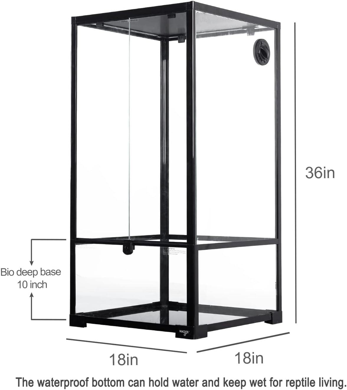 WACOOL 50 Gallon Reptile Tank, Front Opening Chameleon Cage 18" x 18"x 36", 3-in-1 Side Design (Glass or Mesh+Glass), Bio Deep Base 10" Vertical Reptile Cage for Frog Iguana
