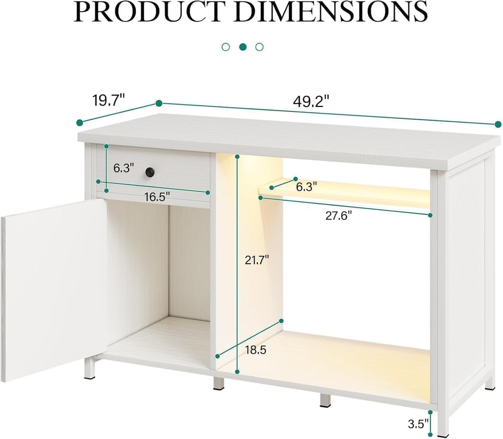 4ever2buy 55-75 Gallon Fish Tank Stand with Power Outlets, LED Light, Heavy Duty Aquarium Stand with Cabinet for Fish Tank Accessories Storage, for Turtle Tank, Reptile Terrarium, 1100LBS, White