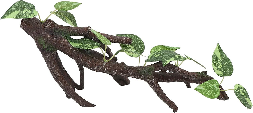 AQUA KT Reptile Climbing Branch Tree Trunk with Leaves for Lizard Bearded Dragon Snake Gecko Leopard Chameleon Frog Climbing Rainforest Terrarium Habitat Decoration