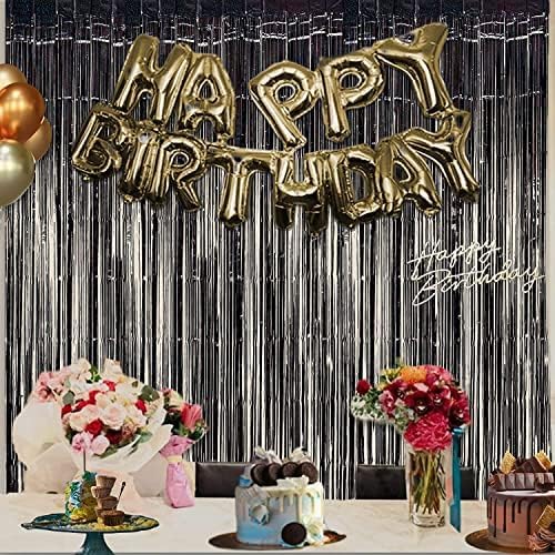 BRAVESHINE Black Party Foil Fringe Curtains - 2 Pack Metallic Tinsel Photo Booth Streamers Backdrop for New Years, Boy, Men, Birthdays, Stranger Theme, Music, Prom, Christmas Party Decorations