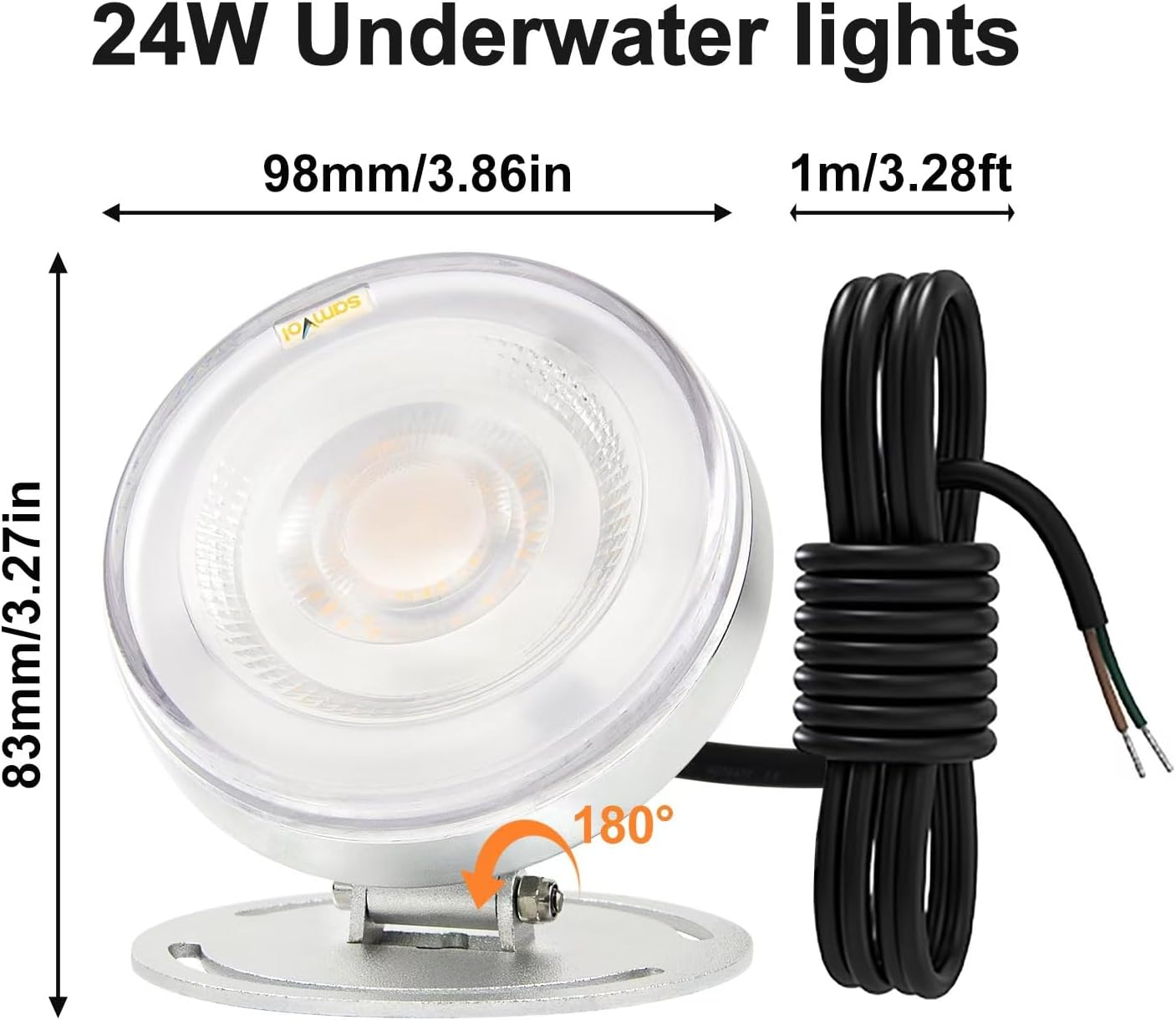 LED Underwater Pond Light, Heavy Duty Aluminum 12V 3000K Warm White IP68 Waterproof Fountain Light, Landscape Lamp for Swimming Pool, Fountain, Waterfall, Pond and Grass Land Decoration (24, Watts)