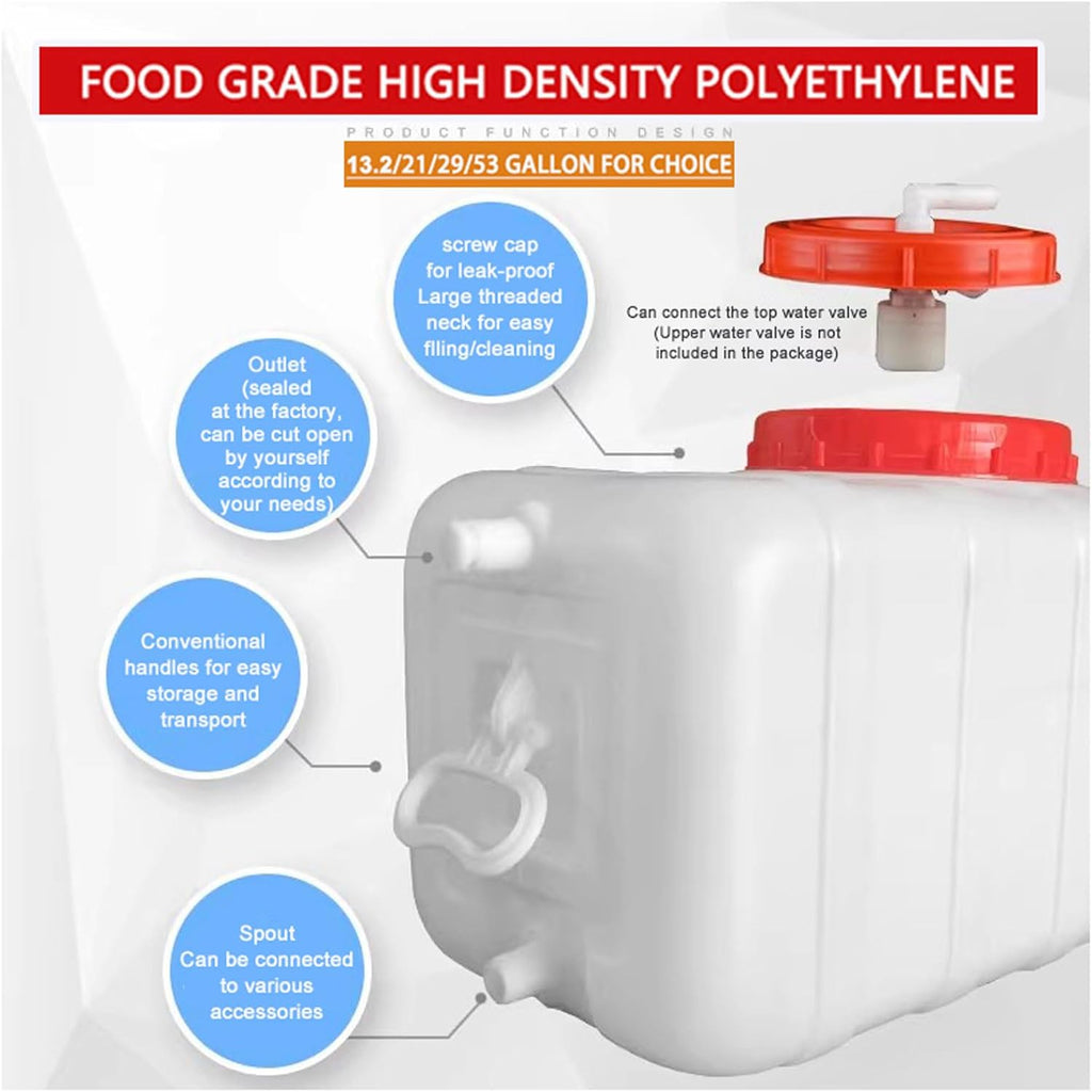 Large Water Storage Tank BPA Free Water Jug Container with Spigot, Portable Food Grade Plastic with Wide Opening for Outdoor Camping Hiking RV Emergency(Size:200L,Color:White)
