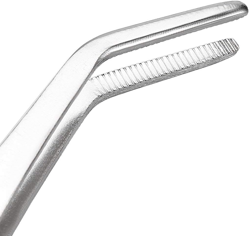 8 Inch Stainless Steel Tweezers with Curved Serrated Tip Multipurpose Forceps for Craft Repairing 2 Pack