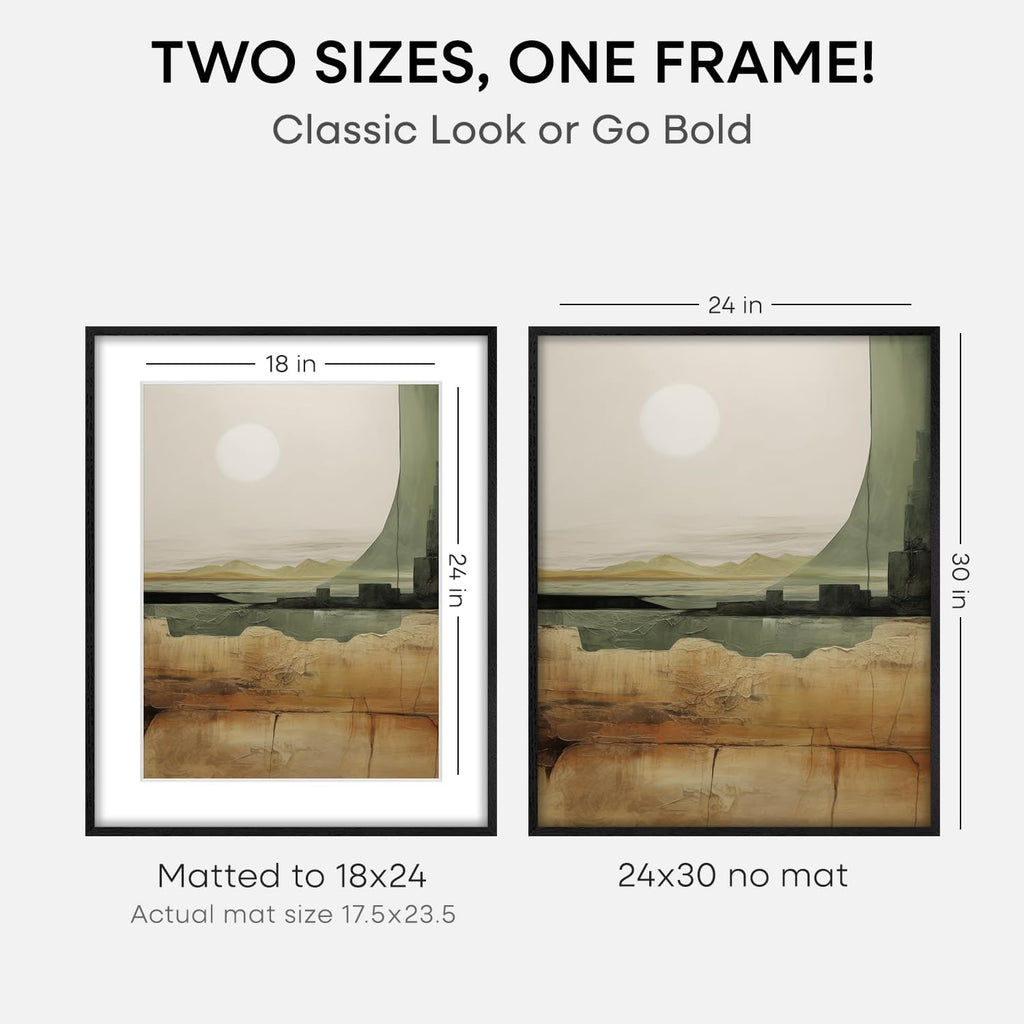 Homeforia Poster Frame 24x30 Black, High End Oak 24x30 Wooden Picture Frames with Mat 18x24 in Photo, 24 x 30 Large Wood Frame Matted to 18 by 24 Print, 30x24 Frame, Tempered Glass, Wall Kit, Set of 3