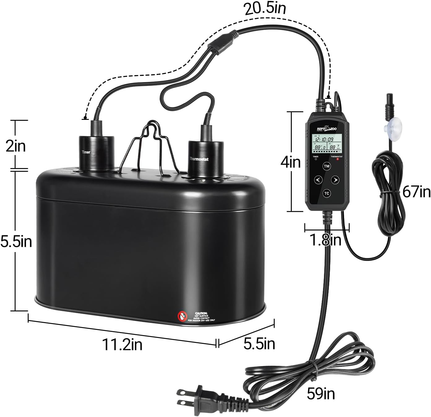 REPTI ZOO Reptile Light Fixture with Thermostat and Timer, Dual Deep Dome Fixture with PID Reptile Dimming Thermostat Switching Thermostat Heat Lamp Temperature Controller and Timing Function