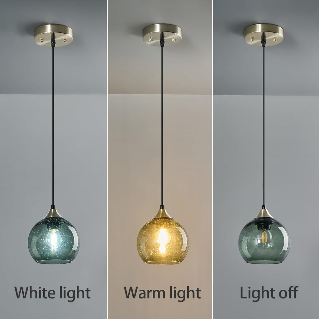 Gray Green Glass Pendant Lights Kitchen Island Lighting Globe Pendant Light Fixtures Modern Pendant Lighting for Kitchen Island Bedroom Living Dining Room Light Fixture(5.9in, 3-Pack)