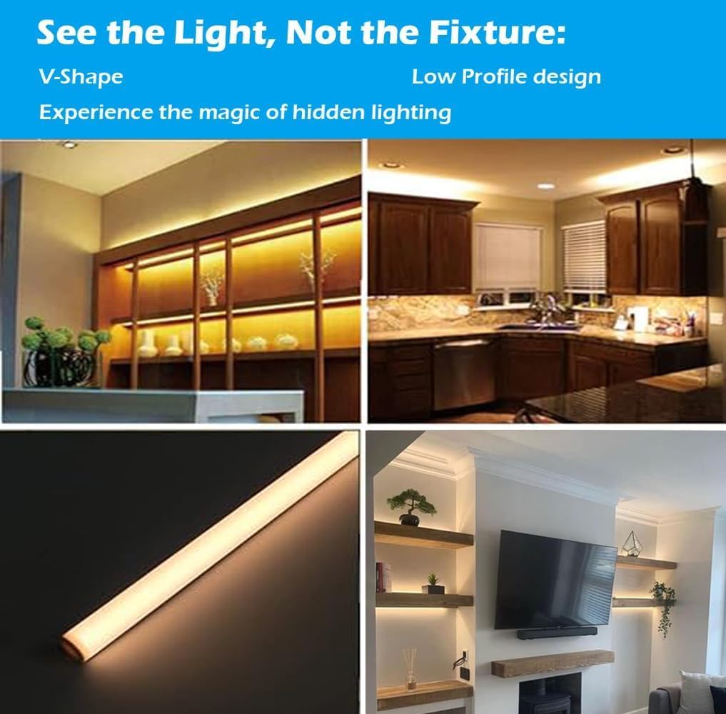 Cefrank Under Cabinet LED Light Bars, 8pcs 12" V-Shape, 16Watt 1600Lumens, Warm White (3000K)