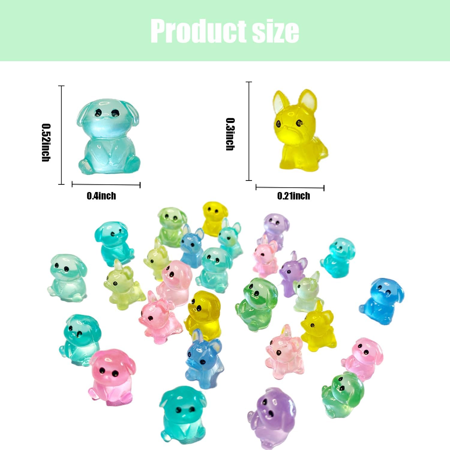 60 Pieces Resin Mini Dogs Luminous Mini Animals 6 Colors Tiny Animals for Crafts Dollhouse Fairy Garden Micro Moss Landscape Aquarium Potted Plant Decor