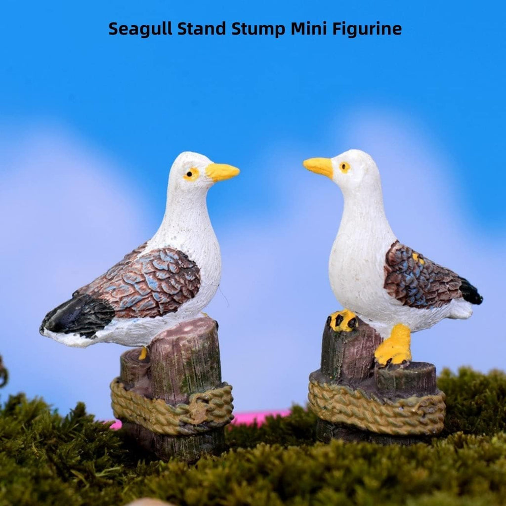2pcs Dockside Seagull Figurines - Resin Sea Bird Statues for Fairy Garden, Pier Stake Landscape Decoration, Micro Landscape, Aquarium & Terrarium Decor, Cake Toppers, Desk & Plant House Decor