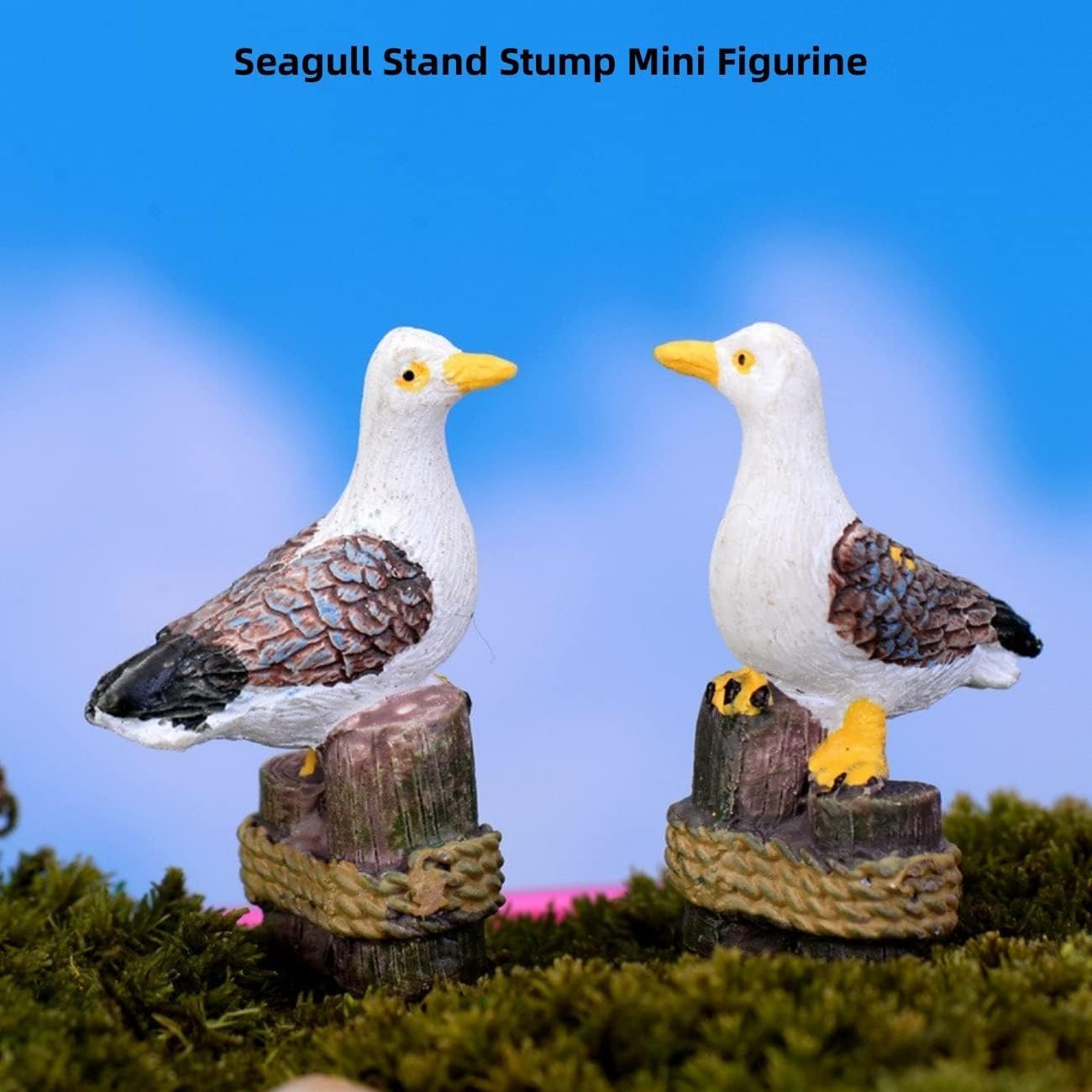 2pcs Dockside Seagull Figurines - Resin Sea Bird Statues for Fairy Garden, Pier Stake Landscape Decoration, Micro Landscape, Aquarium & Terrarium Decor, Cake Toppers, Desk & Plant House Decor